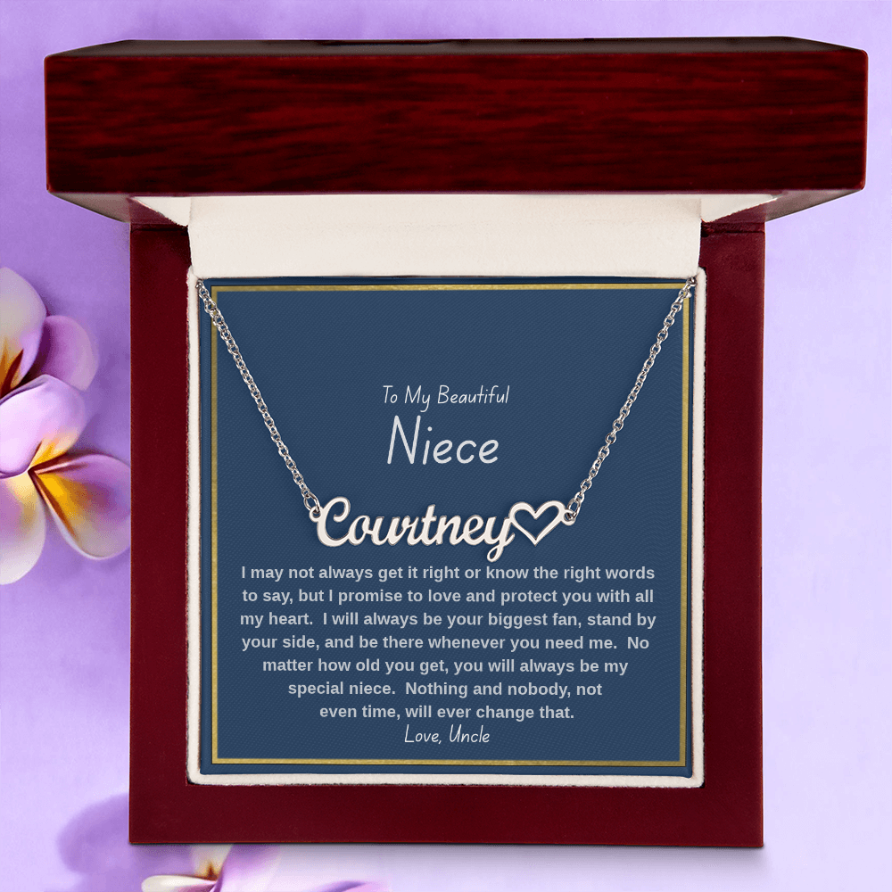 To My Beautiful Niece – Personalized Name Necklace, Heartfelt Gift from Uncle
