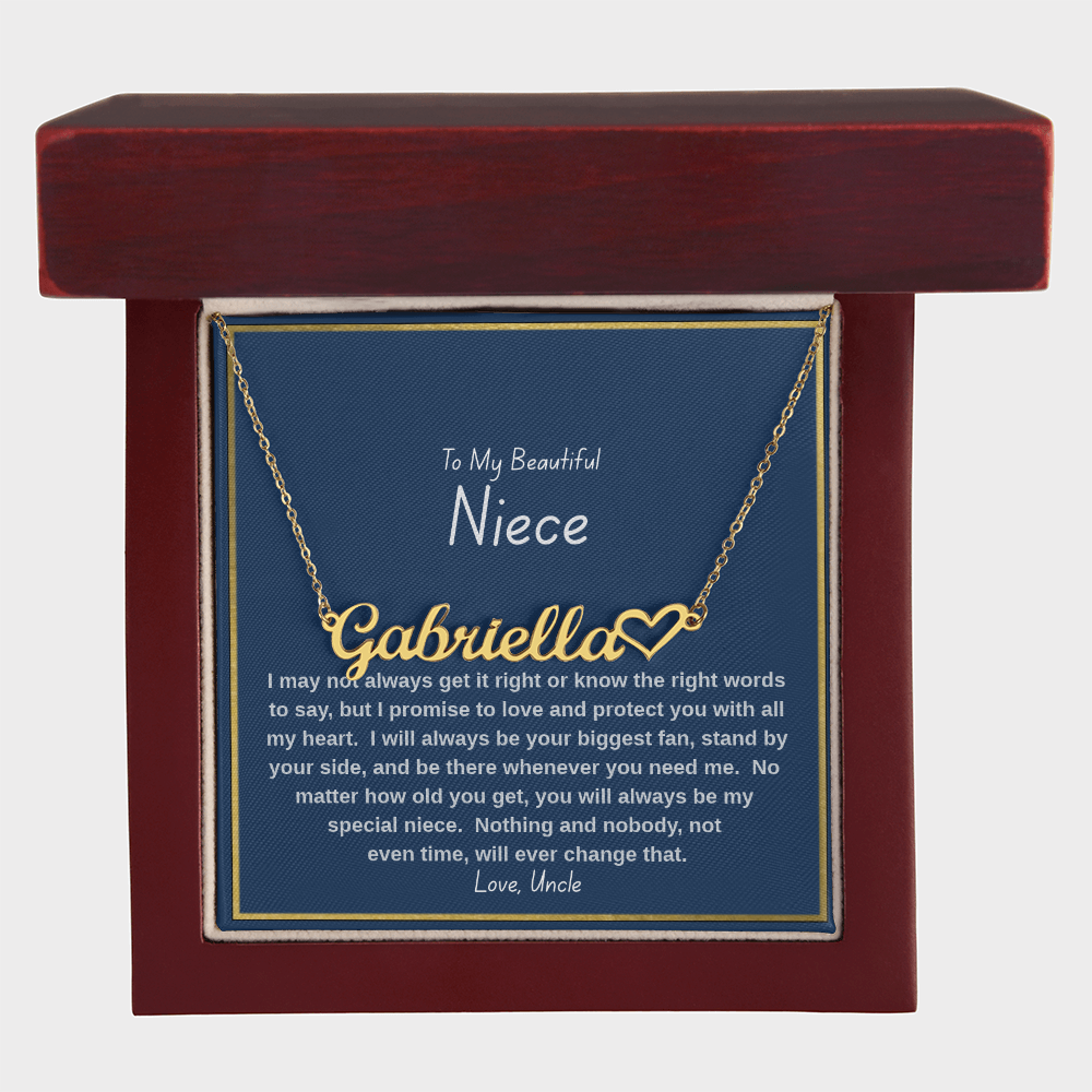 To My Beautiful Niece – Personalized Name Necklace, Heartfelt Gift from Uncle