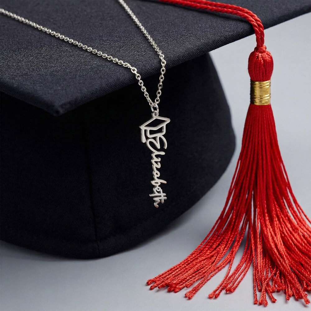 Personalized Graduation Cap Name Necklace - Custom Senior 2026 Gift
