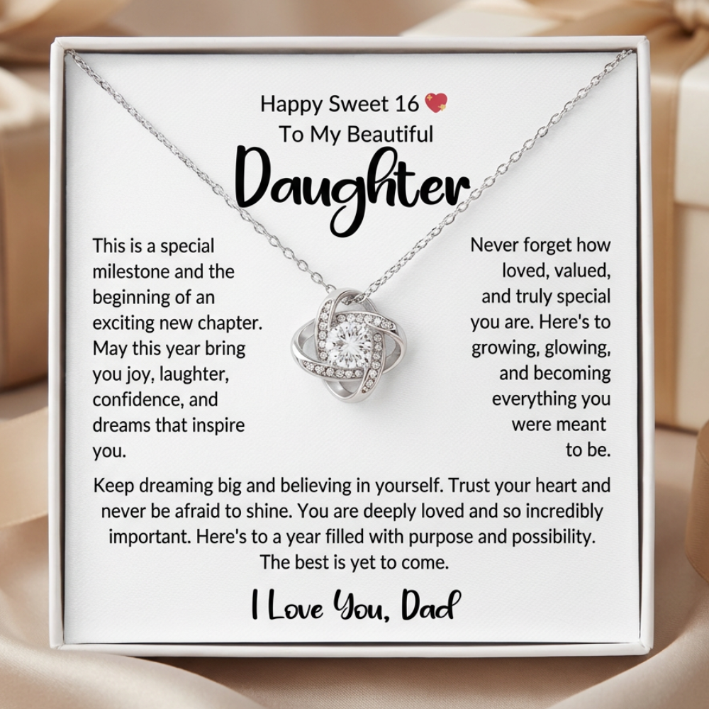 💖 Happy Sweet 16 to My Beautiful Daughter From Dad – Love Knot Necklace
