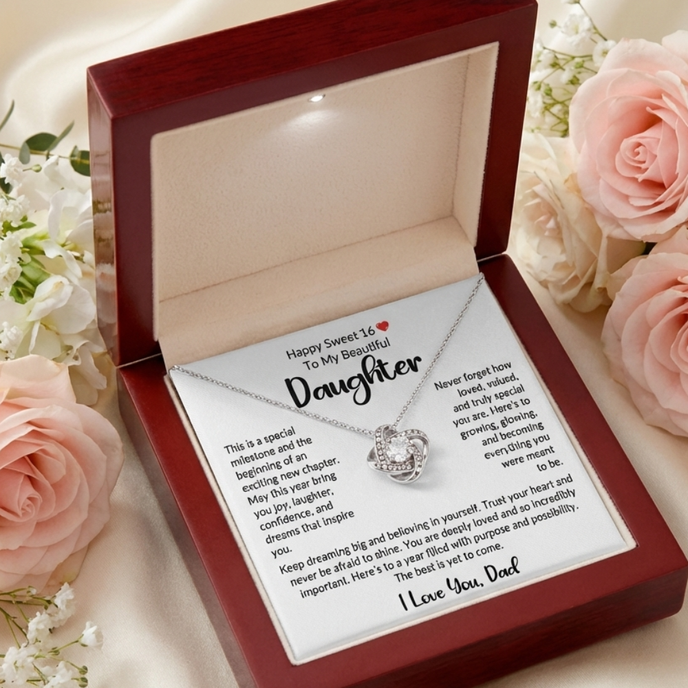 💖 Happy Sweet 16 to My Beautiful Daughter From Dad – Love Knot Necklace