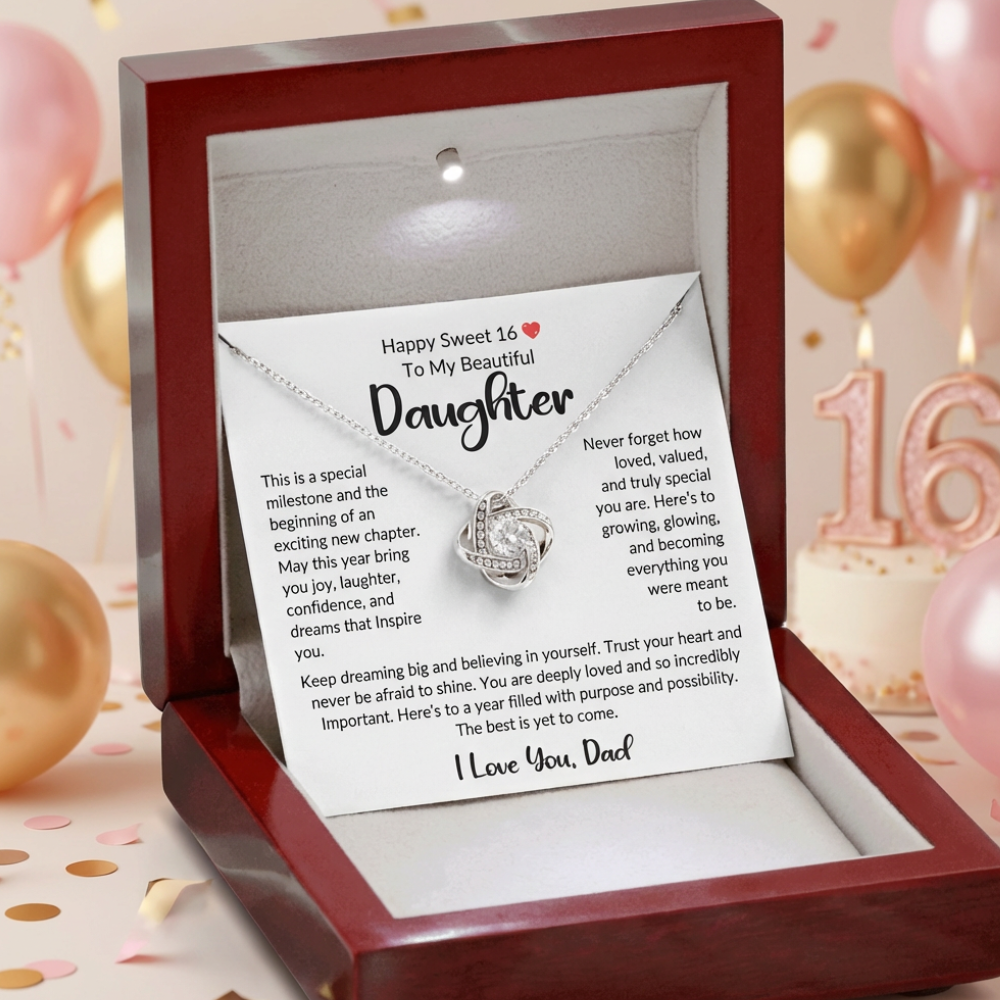 💖 Happy Sweet 16 to My Beautiful Daughter From Dad – Love Knot Necklace